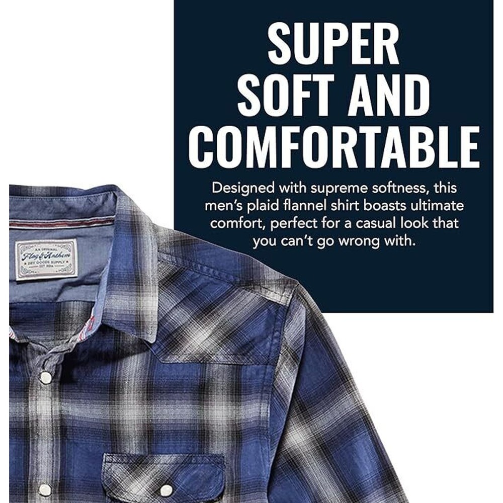 NWT FLAG & ANTHEM Indigo Dyed Pearl Snap Western Plaid Button Up 4XLT - Picture 5 of 12